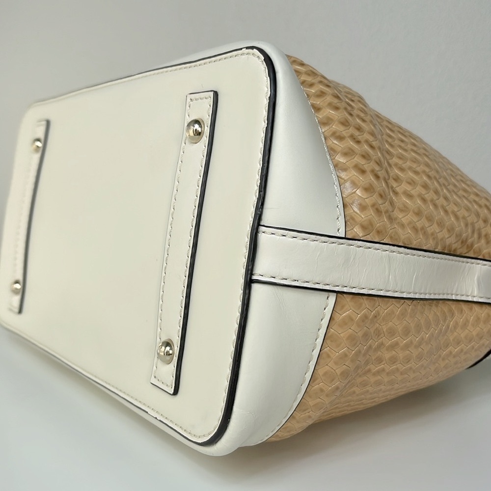 Dooney & Bourke Beacon Smooth Leather Woven Embossed Domed Satchel Bag White - Picture 9 of 17